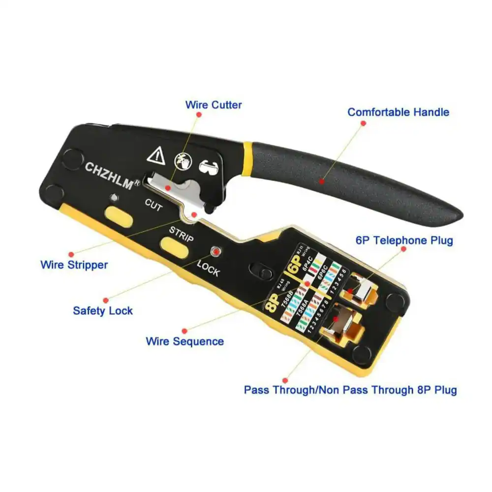 Wire Cutter Comfortable Handle!  
CHZHLM CUT STRIP Wire Stripper LOCK Safety Lock Wire Sequence 6P Telephone Plug: Win 6P 6P4C 6P6C R4S BM 123456 8P T568B T568A 12345678 Pass Through/Non Pass Through 8P Plug