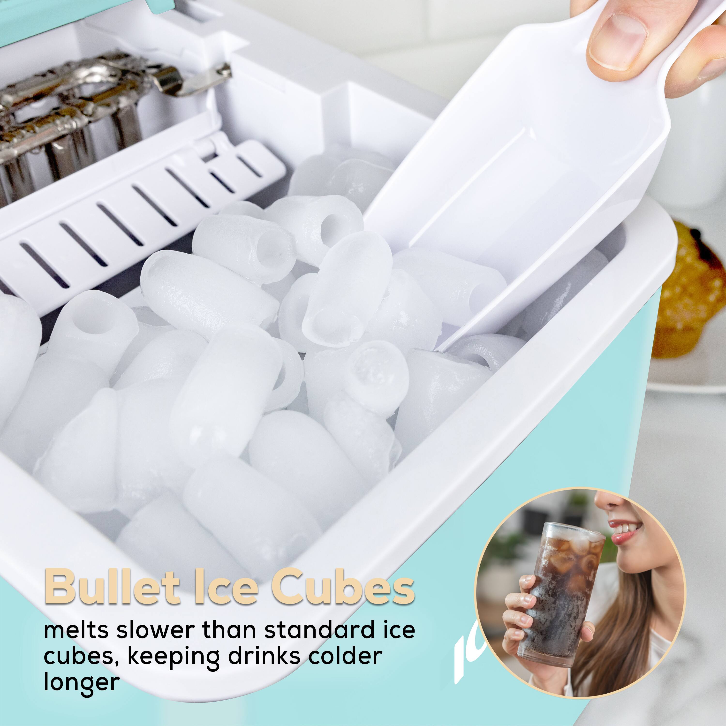 Bullet Ice Cubes  
melts slower than standard ice cubes, keeping drinks colder longer