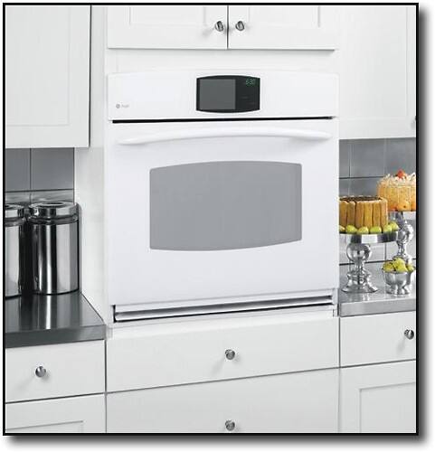 Angle Standard. GE - Profile 30" Built-In Single Electric Convection Wall Oven - White-on-White.