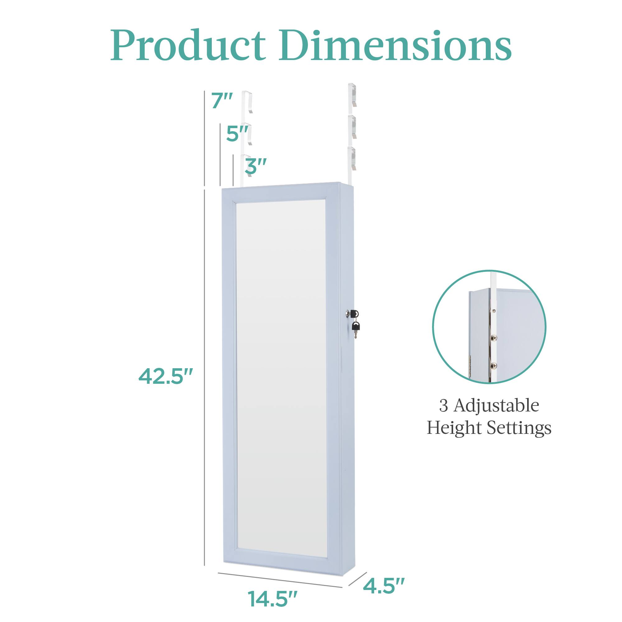 Product Dimensions: 7" x 5" x 3"  
Height: 42.5"  
Adjustable Height Settings: 14.5" x 4.5"