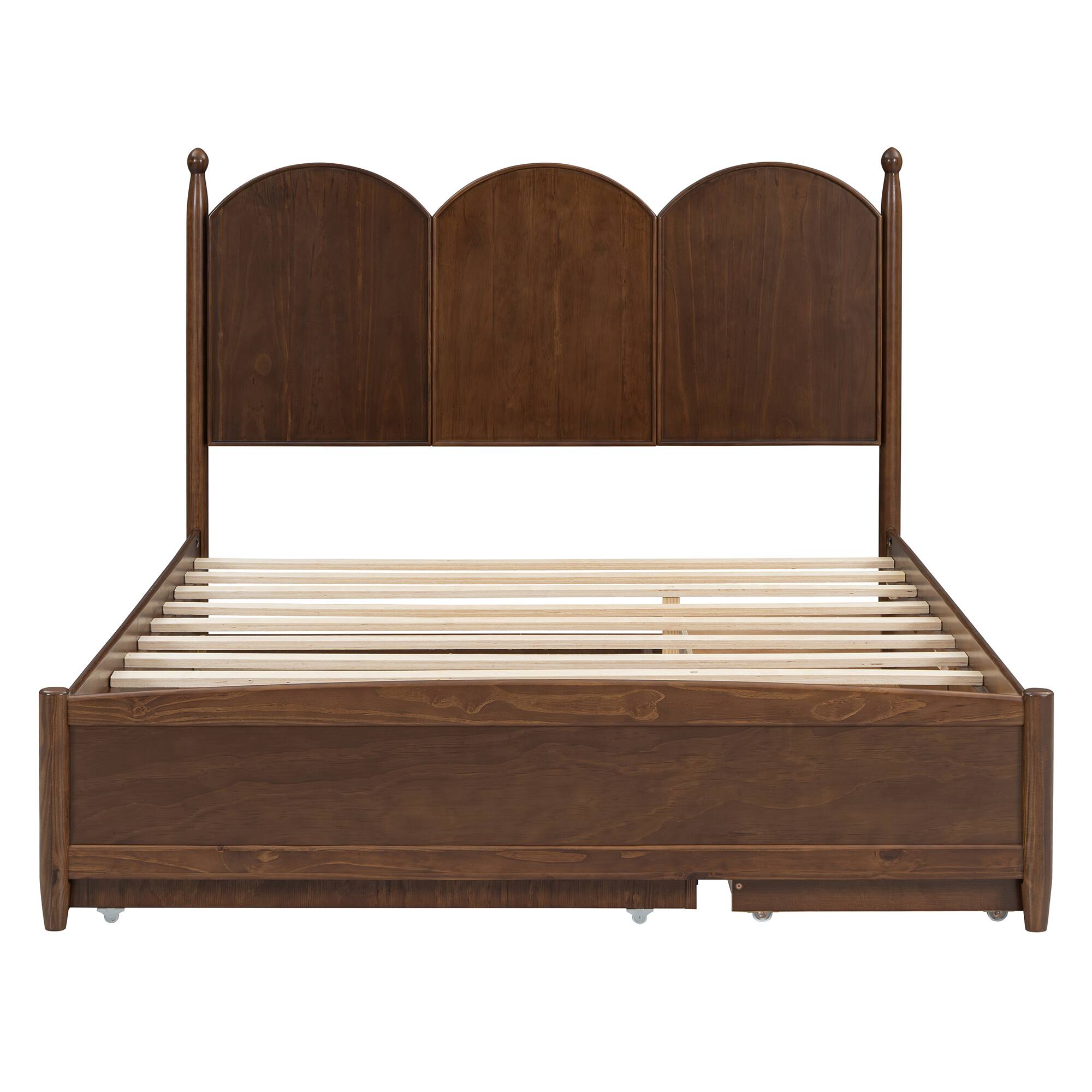 Alt View 2. Whisen - Queen Size Platform Bed with Twin XL Trundle and Two Storage Drawers - Walnut.