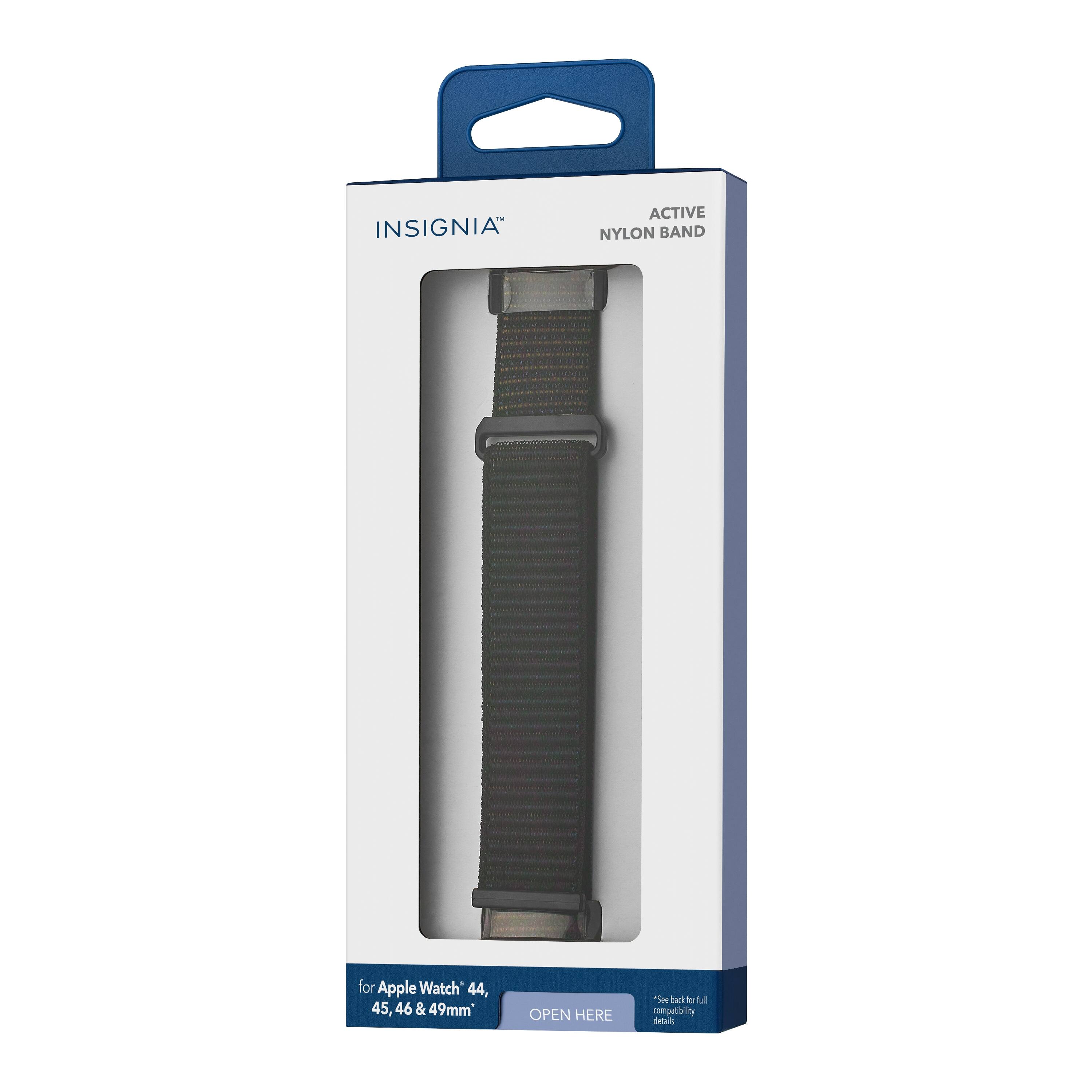 INSIGNIA™  
ACTIVE NYLON BAND  

for Apple Watch 44, 45, 46 & 49mm  

OPEN HERE  

*See back for full compatibility details