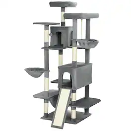 Pawhut - Cat Tree, Multi-Level Cat Tower with 2 Condos and 3 Hammocks, 8 Scratching Posts, for Multiple Cats - Dark Gray