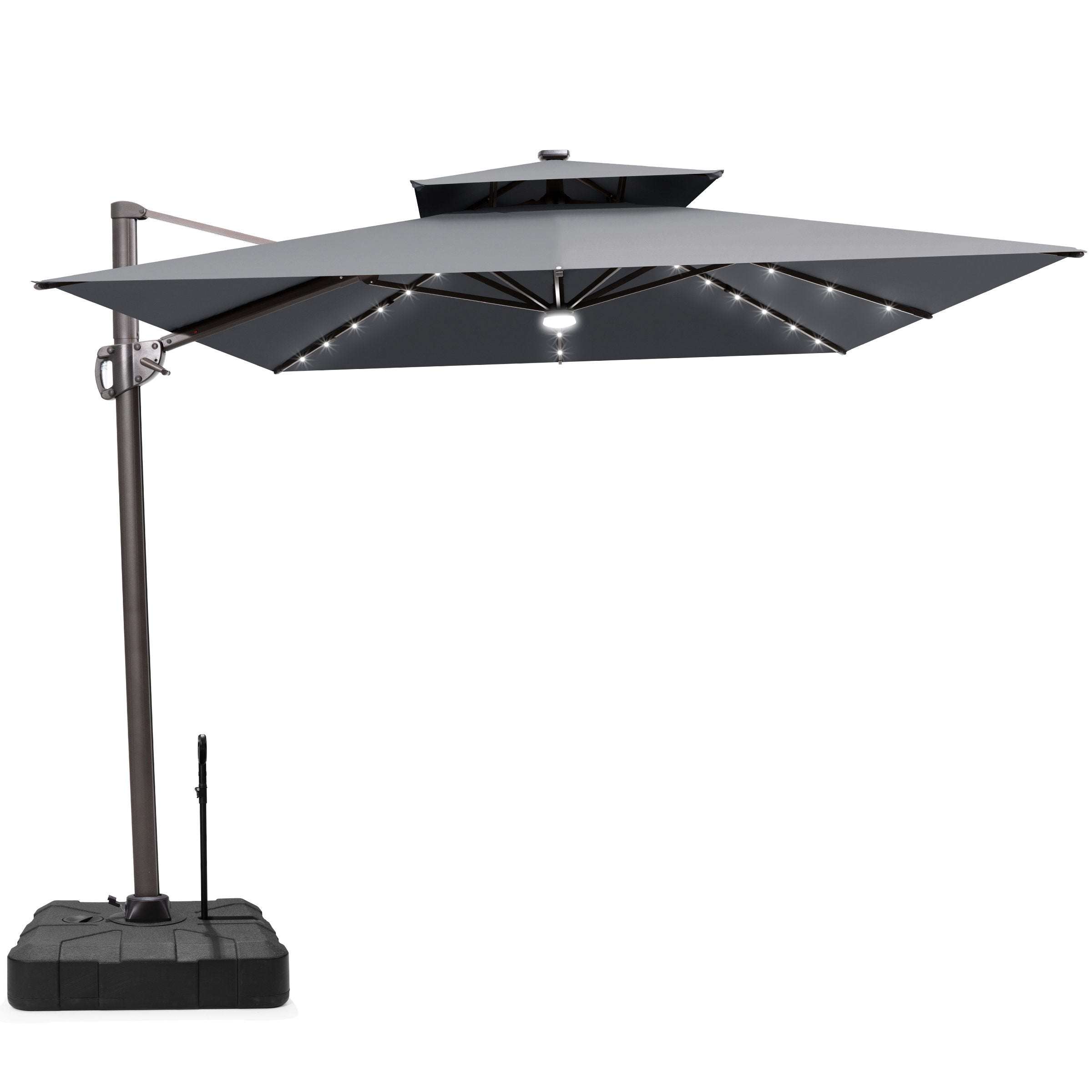 Crestlive Products - 9x11ft Aluminum Double Top Crank Cantilever Patio Umbrella with Lights with Base - Dark Gray price history on PriceWatchPro