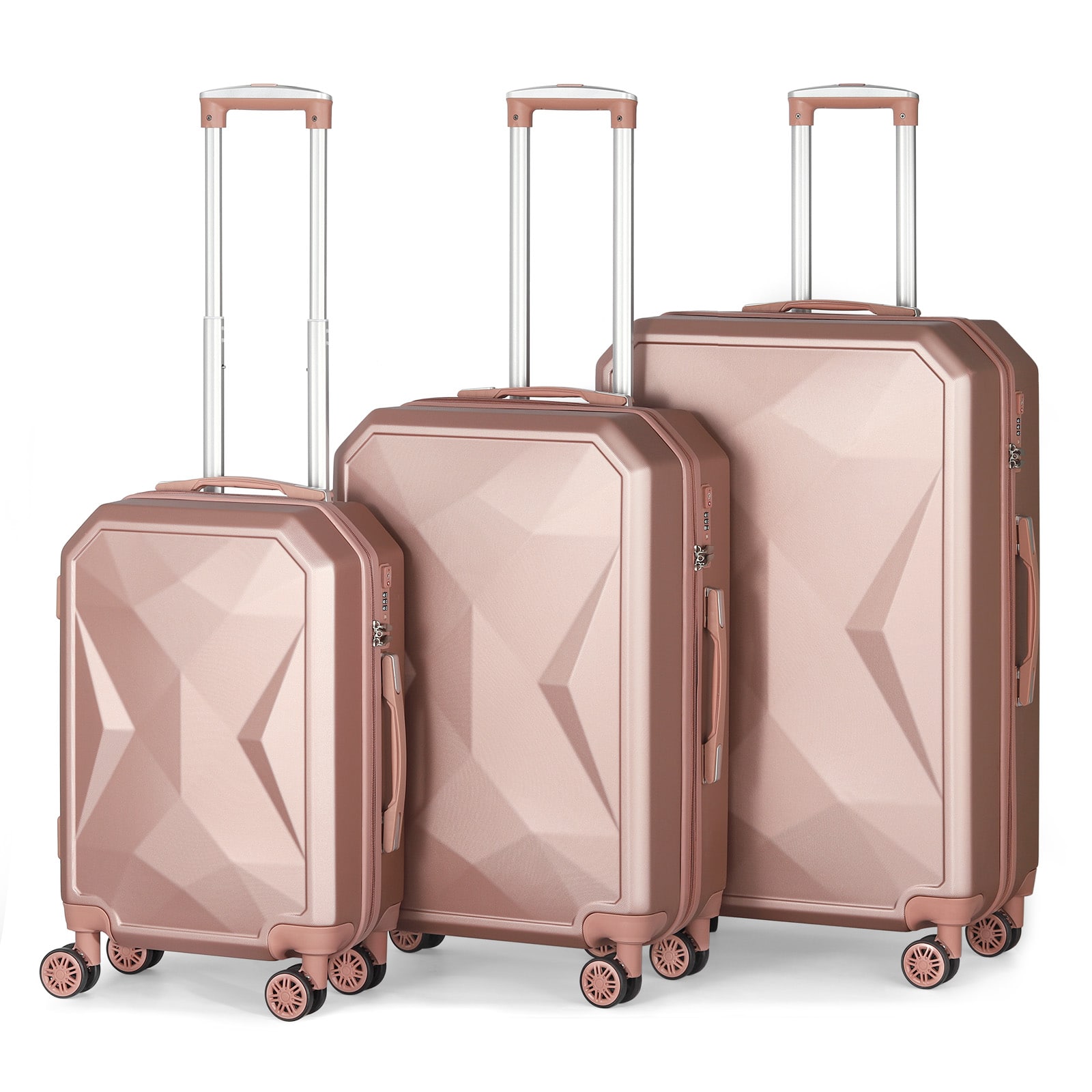 Oumilen - TSA Lock Travel Luggage Set - 20, 24, 28 Inch ABS Suitcases - Rosegold