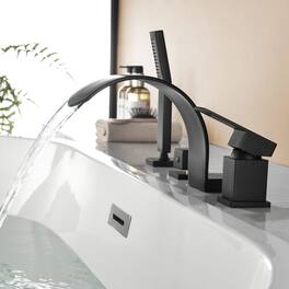 Boyel Living - Black Curved Cold and Hot Water Bathtub Faucet with Handheld Shower and Waterfall Outlet Single Handle Dual Control - Matte Black