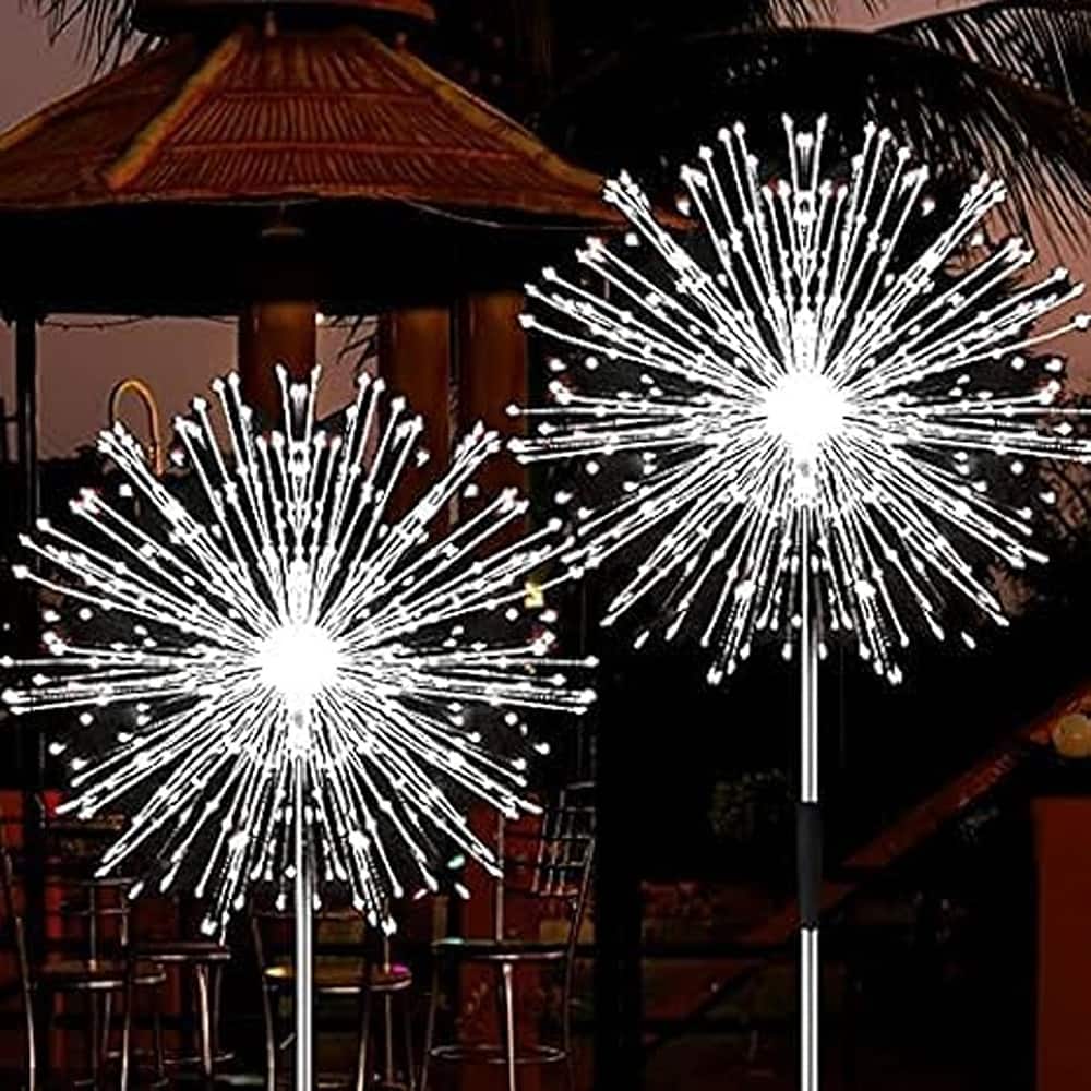 Front. MOSZAR LLC - Cool White Solar Firework Lights, 2 Pack of 120 LEDs with 2 Lighting Modes - Cool White.