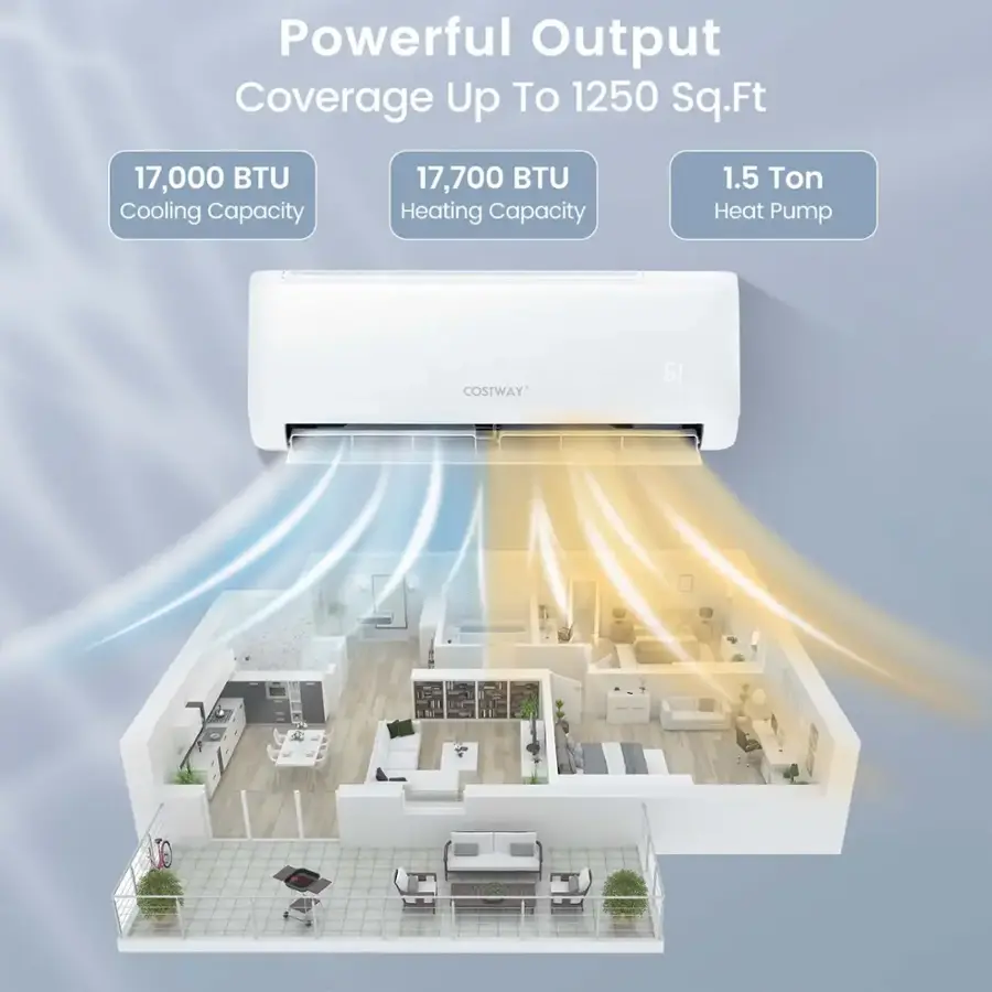 Pump Control Room Costway 18,000 BTU Mini Split Air Conditioner AC Unit with Heat Pump ...
