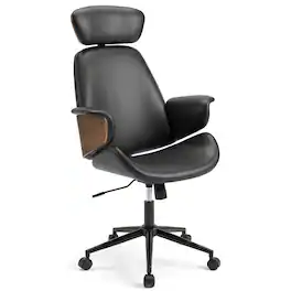 Costway - Ergonomic Office Chair with Headrest, Adjustable Height, Faux Leather & Metal Base - Black + Rustic Brown