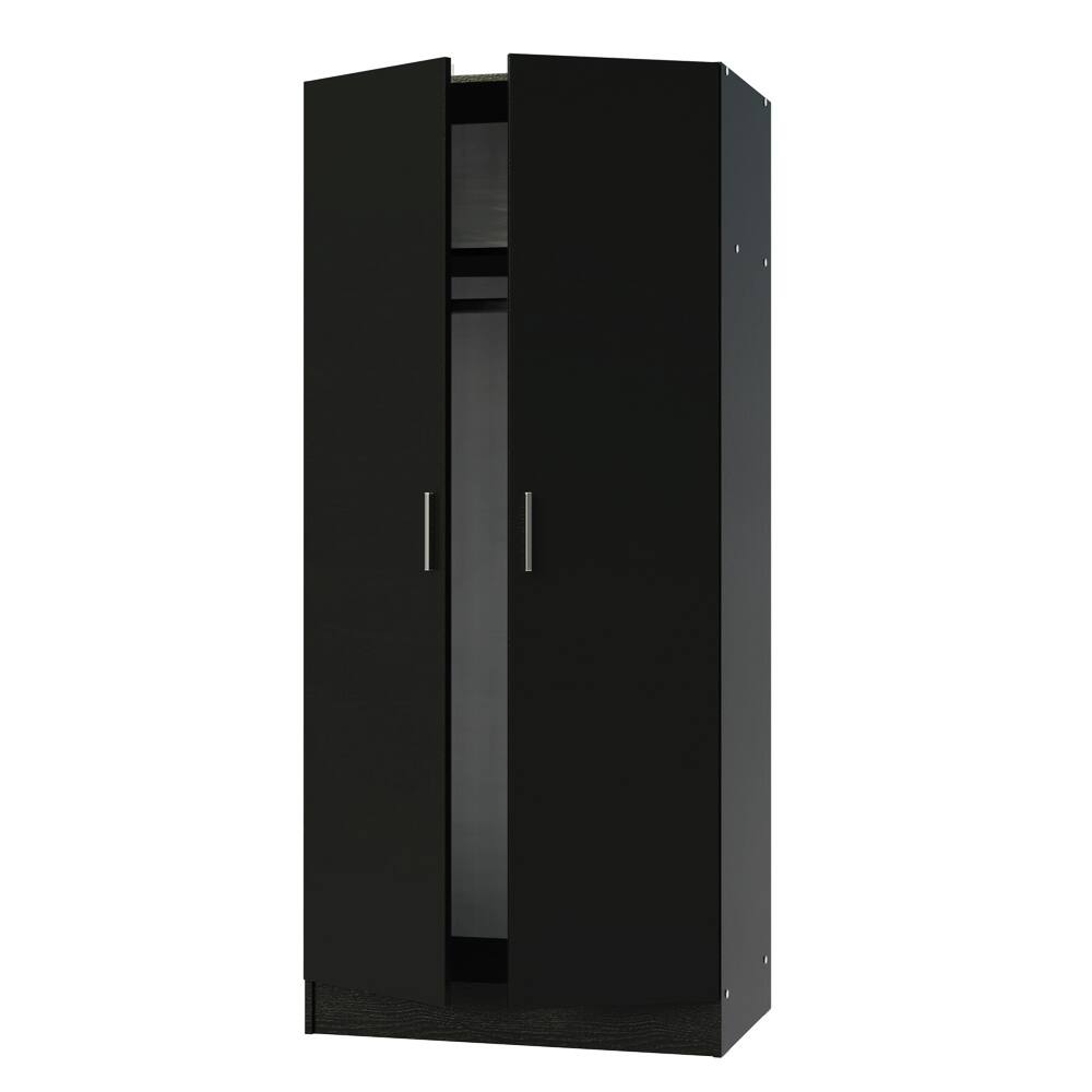 Back. Madesa - Madesa 2 Door Wardrobe Storage Cabinet with Hanging Space and Ample Shelf 31"L - Black - Black.