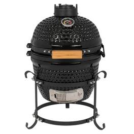 Winado - Ceramic Grill 13in Round Kamado Charcoal Grill, Portable Barbecue Grill with Thermometer for Outdoor Camping Cooking - Black