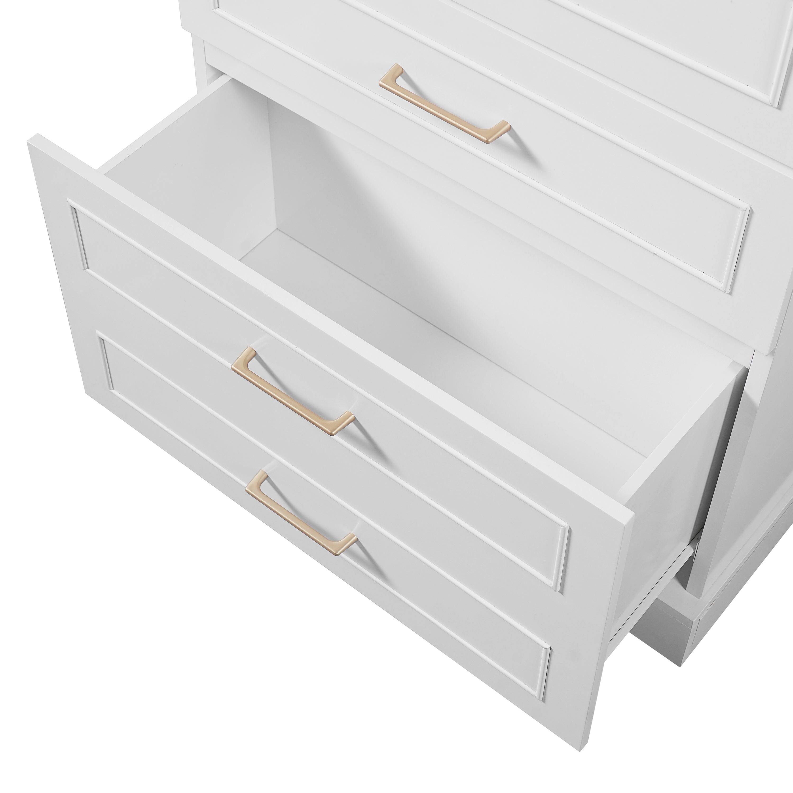 Back. Boyel Living - 72.2 Inch Tall Freestanding Bathroom Cabinet with 3 Drawers Adjustable Shelf Soft Close Doors MDF Panels Steel Handles - White.