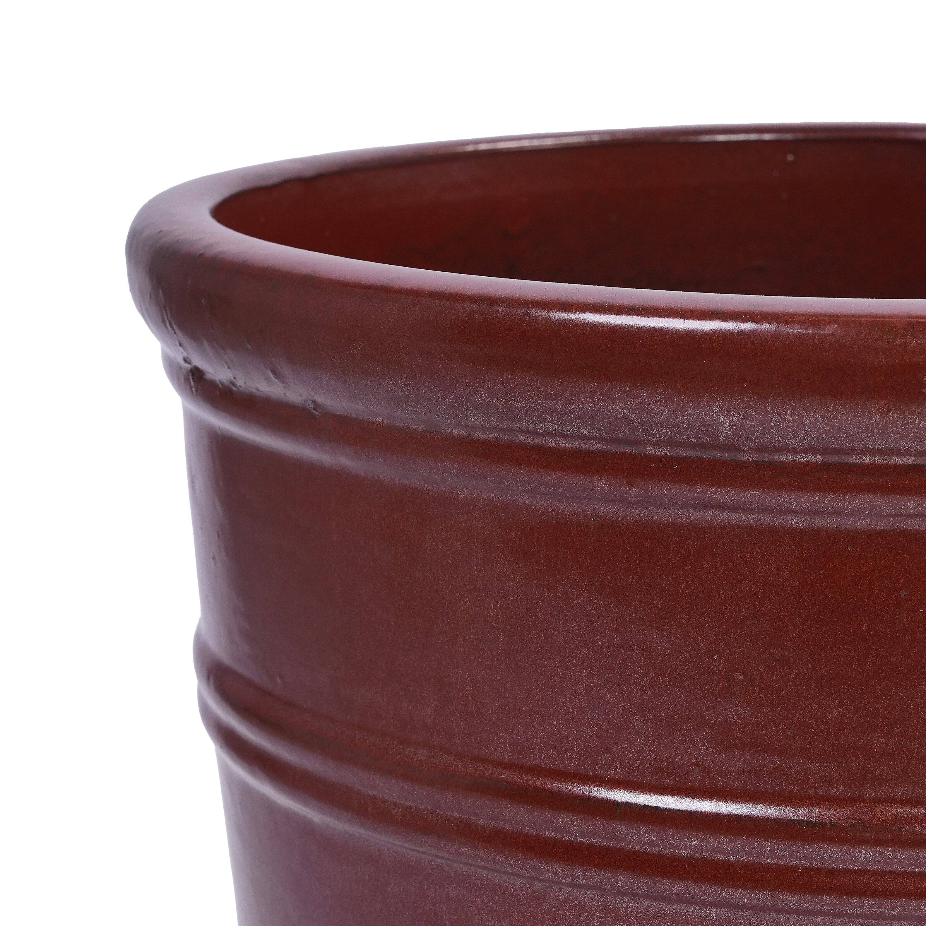 Alt View 9. Loheer - Ceramic Planter Set of 3 Loheer Handmade Glazed Clay Pots Ribbed Deep Reddish Brown for Indoor Outdoor Plants.