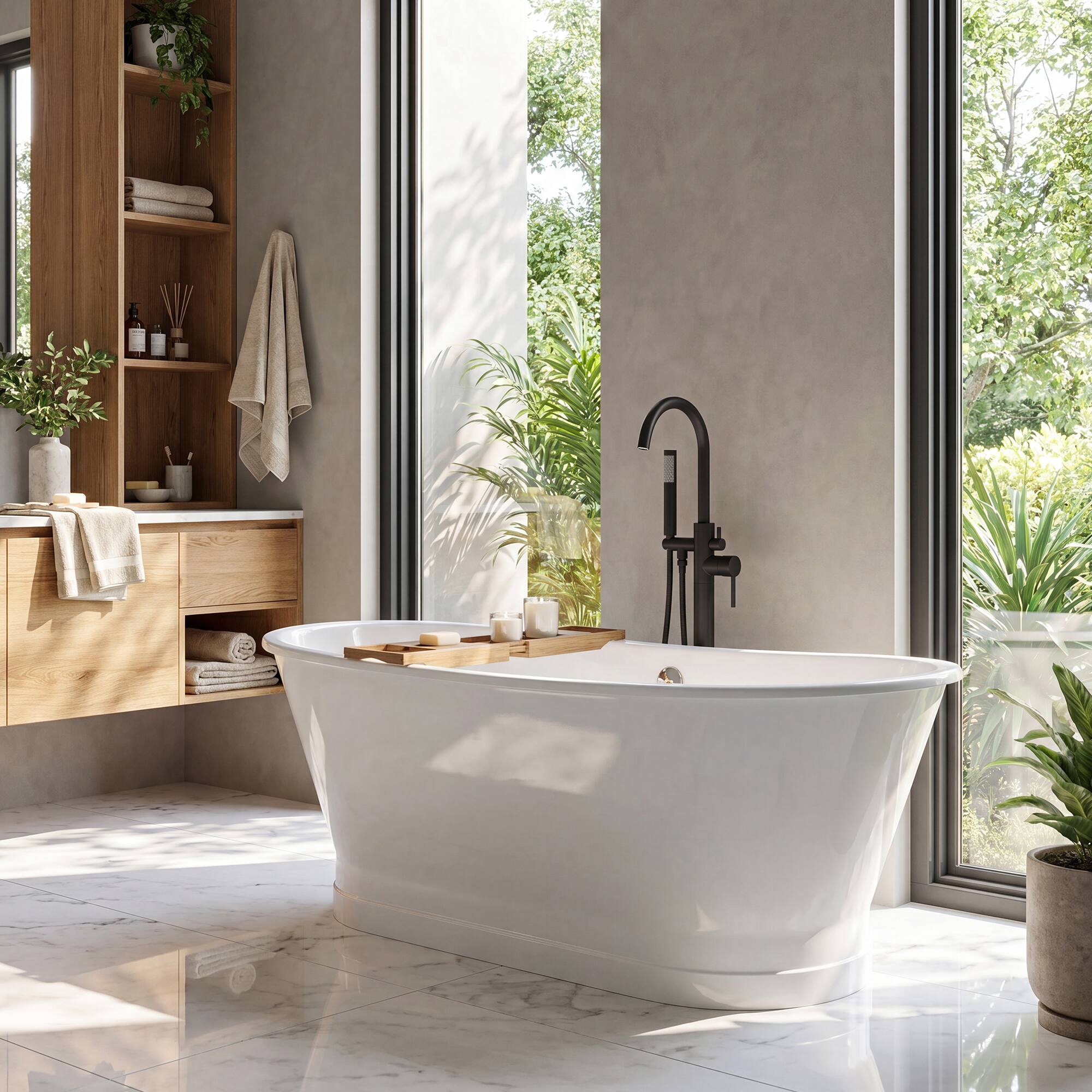 Alt View 9. Akicon - Akicon 67" Freestanding Cast Iron Soaking Bathtub with Overflow & Drain in White - White.