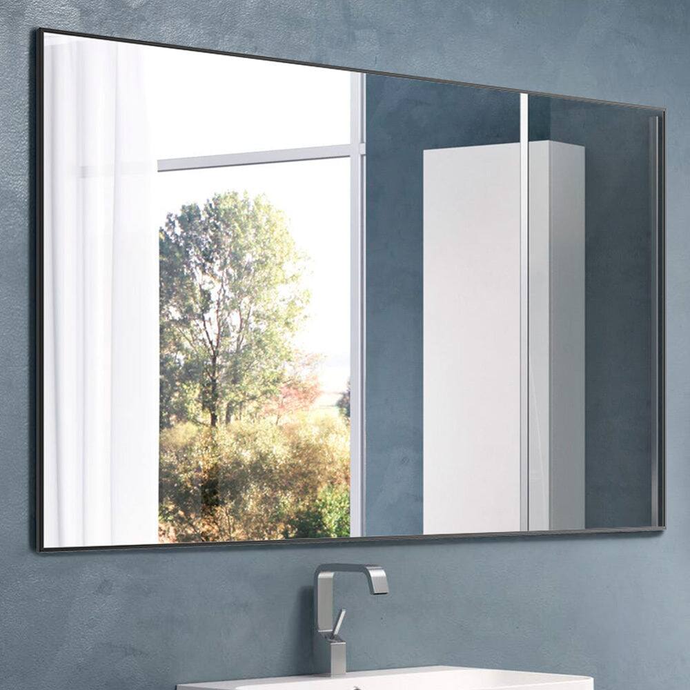 Alt View 10. BreeBe - 36" x 24" Modern Black Bathroom Mirror with Aluminum Frame, Vertical or Horizontal Hanging Decorative Wall Mirror - Black.