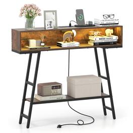 Gymax - 40'' Console Table w/ Power Strip 3-Tier Entryway Table w/ RGB LED Lights - Brown