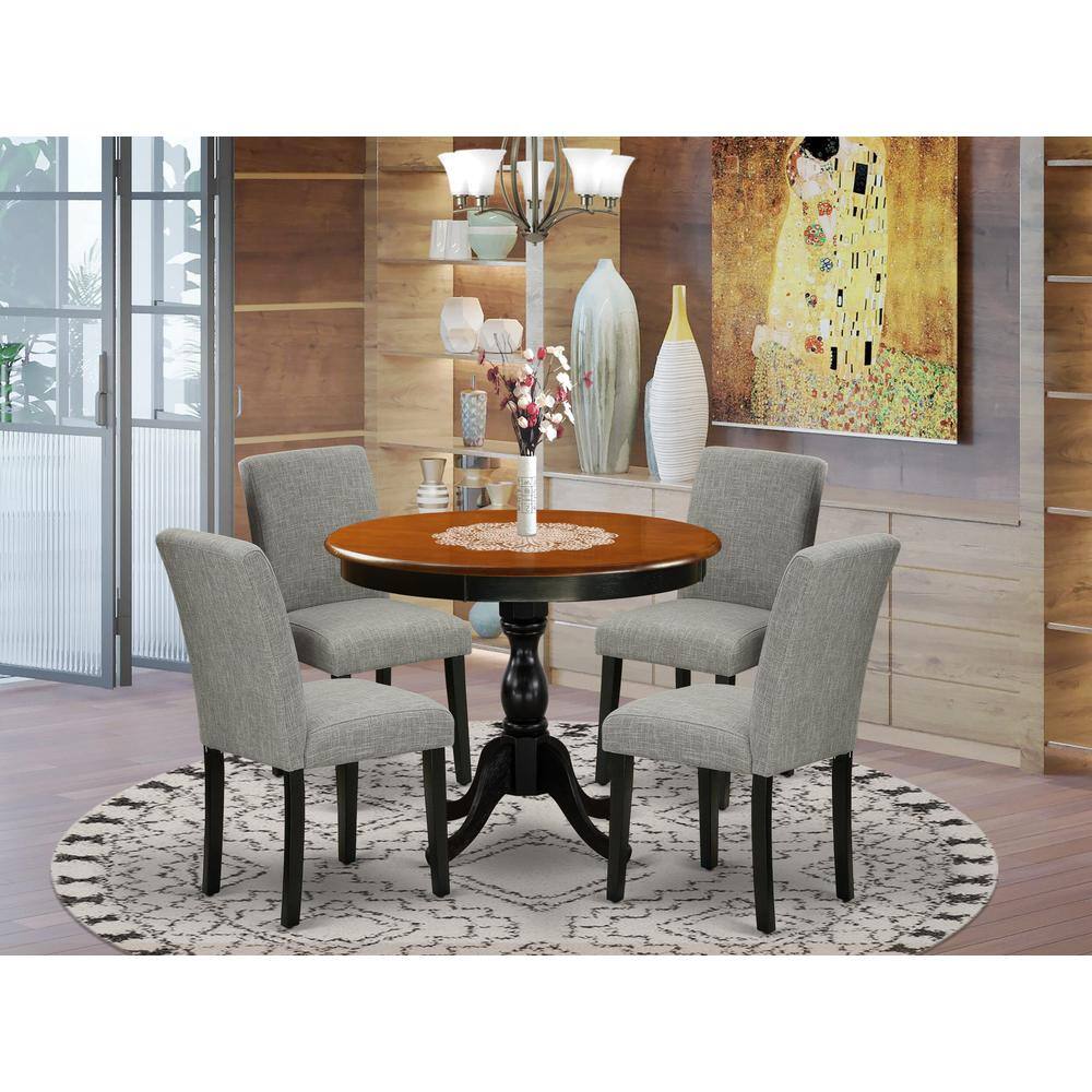 Angle. East West Furniture - East West Furniture 5-Piece Wood Dining Set Includes a Mid Century Dining Table and 4 Shitake Linen Fabric Parson - Multi-Color.