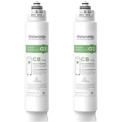Waterdrop - Reverse Osmosis Water Filtration System
ACTIVATED CARBON FILTER G3
CB Filter
RESET AFTER REPLACEMENT:
Hold the reset button for 7 seconds until the system beeps 3 times.
FEED WATER TEMPERATURE: 40°F
Certified by NSF/ANSI 420 for the reduction of free chlorine and NSF/ANSI 53 for the reduction of lead.
Certified by NSF/ANSI 420 for the reduction of free chlorine and NSF/ANSI 53 for the reduction of lead.
Original Equipment Filter Co., Ltd.
Made in China