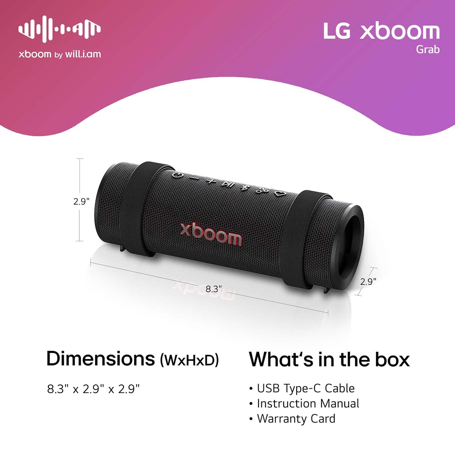 LG Xboom Grab Core Portable Bluetooth Speaker GRABC.AUS Black