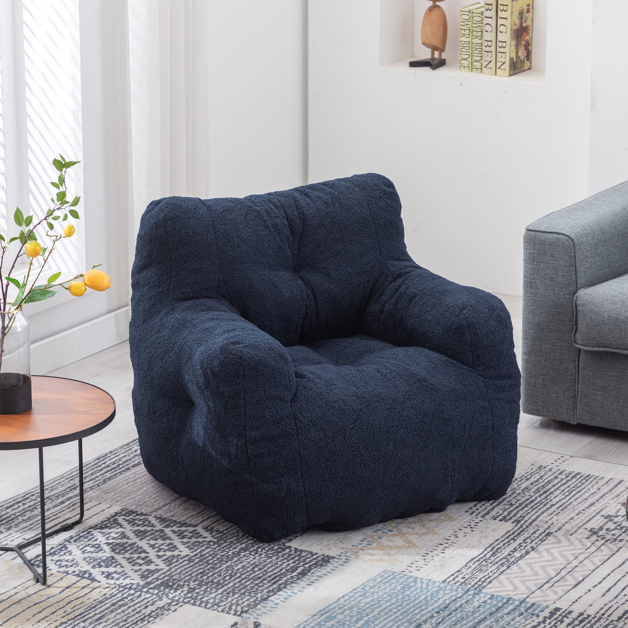 GOODSILO - Luxury Plush Bean Bag Chair with Ergonomic Support - Soft Teddy Fabric and Memory Foam Filling for Ultimate Comfort - Dark Blue