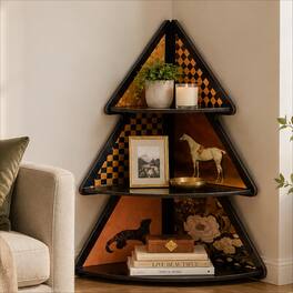 VIVZONE - 3-Tier Tree Shaped Corner Shelf Retro Cabinet - Multicolor