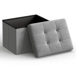 Songmics Home - Small Folding Storage Ottoman, Foot Rest Stool, 31 x 41 x 31 cm, 286 kg Load Capacity - Light Gray
