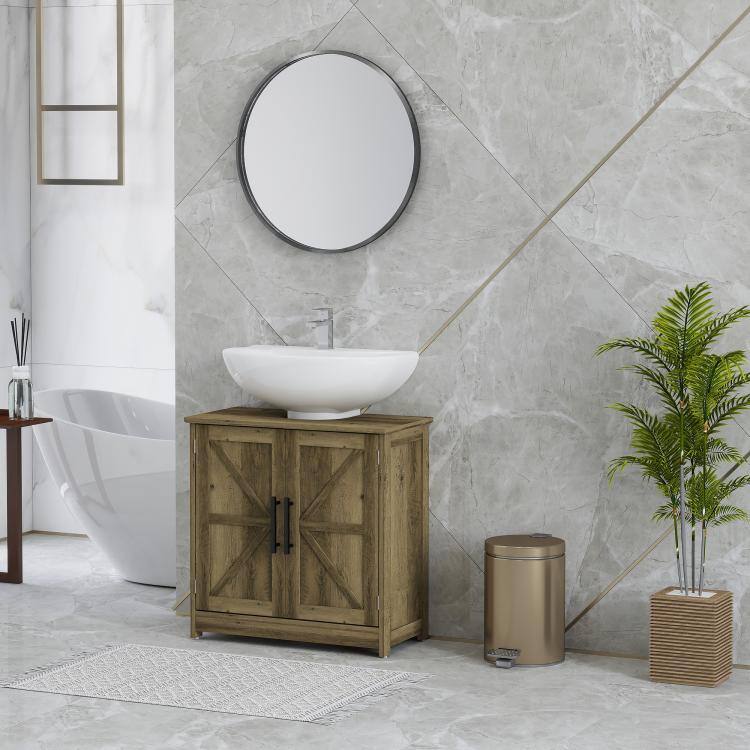 Alt View 2. PULUZ - Farmhouse Pedestal Sink Storage Cabinet, Bathroom Sink Cabinet with 2 Barn Doors and Adjustable Shelf - Light Gray.