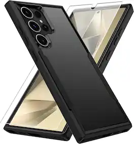 Entronix - Galaxy S23 Ultra Bundle - Soft-Touch Dual-Layer Case with Clear Screen Protector - Black