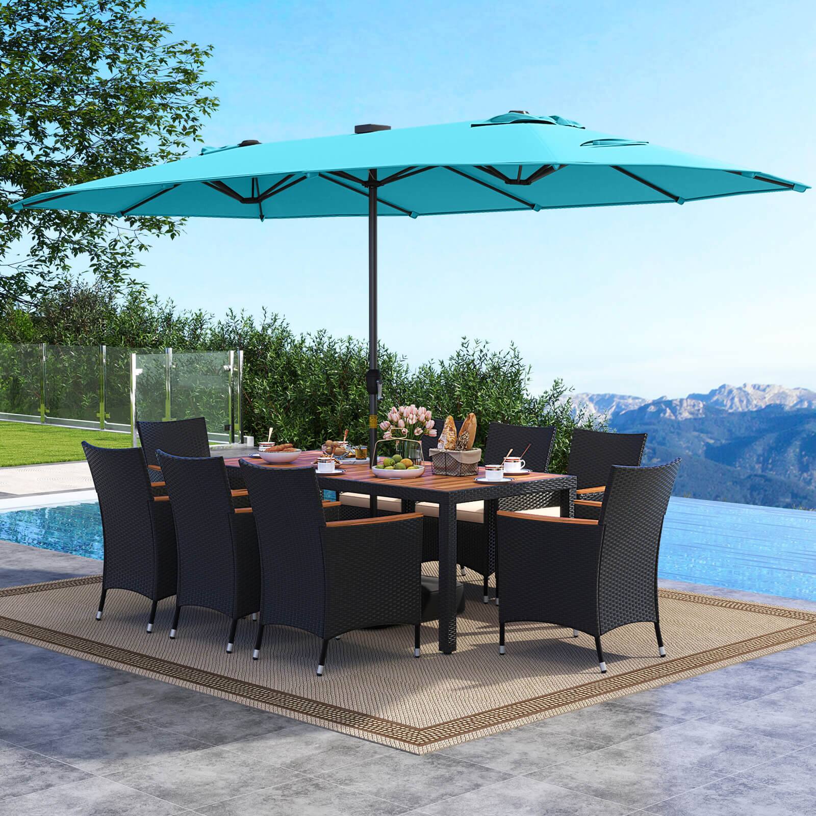 Alt View 4. Gymax - Gymax 11 PCS Patio Dining Set w/ 15ft Double-Sided Patio Umbrella (Base Included) Beige - Beige.