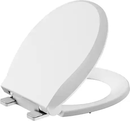 Front. Jojoka - Space Saving 17 Inch White Round Toilet Seat PP Combo Soft Close Quick Install - White.