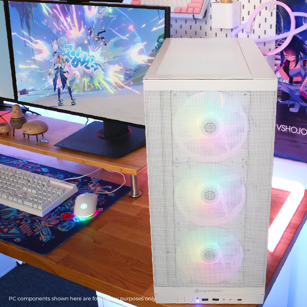 The text on the image reads: "PC components shown here are for display purposes only."