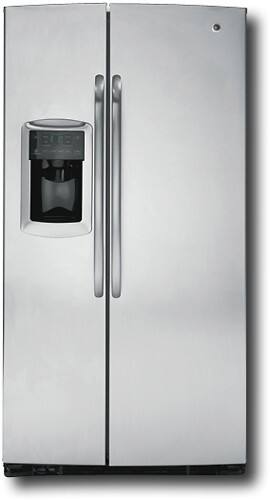 Front Standard. GE - 25.4 Cu. Ft. Side-by-Side Refrigerator with Thru-the-Door Ice and Water - Stainless-Steel.