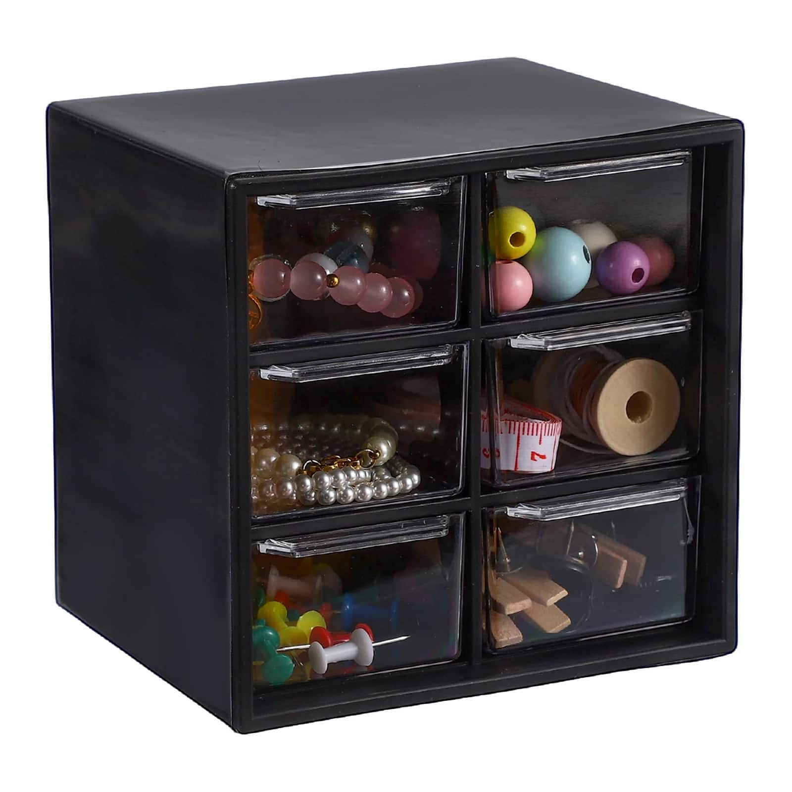Unique Bargains - Mini Storage Drawers for Desk, Plastic Desktop Teacher Desk with 6 Drawers Organizer Box for Supplies Bathroom - Black