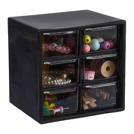 Unique Bargains - Mini Storage Drawers for Desk, Plastic Desktop Teacher Desk with 6 Drawers Organizer Box for Supplies Bathroom - Black