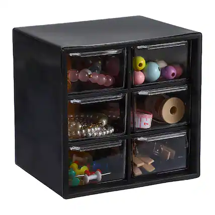 Front. Unique Bargains - Mini Storage Drawers for Desk, Plastic Desktop Teacher Desk with 6 Drawers Organizer Box for Supplies Bathroom - Black.