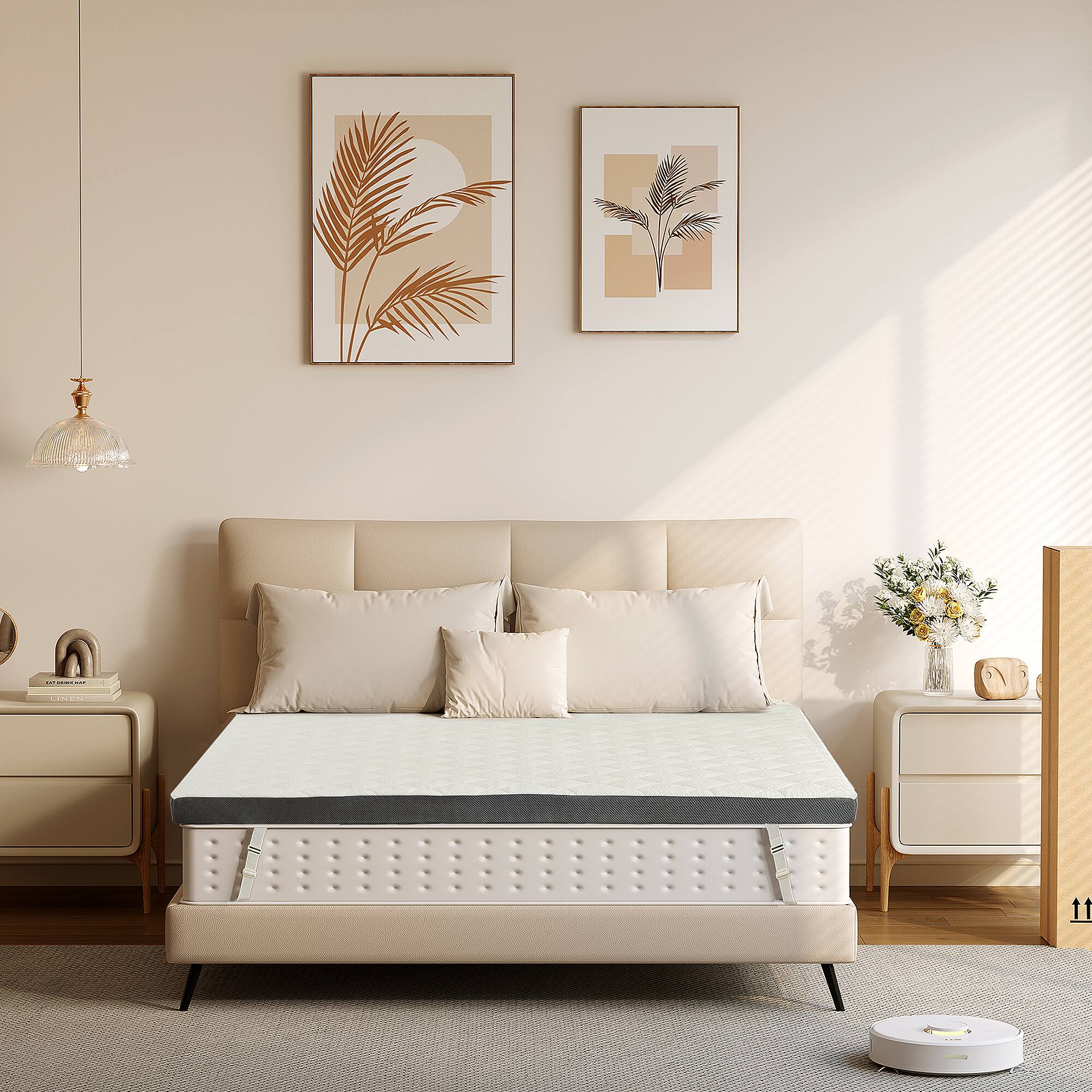 Angle. Vipbear - 4 Inch Cooling Gel Memory Foam Mattress Topper with Removable & Washable Bamboo Fiber Cover - 4 inch.