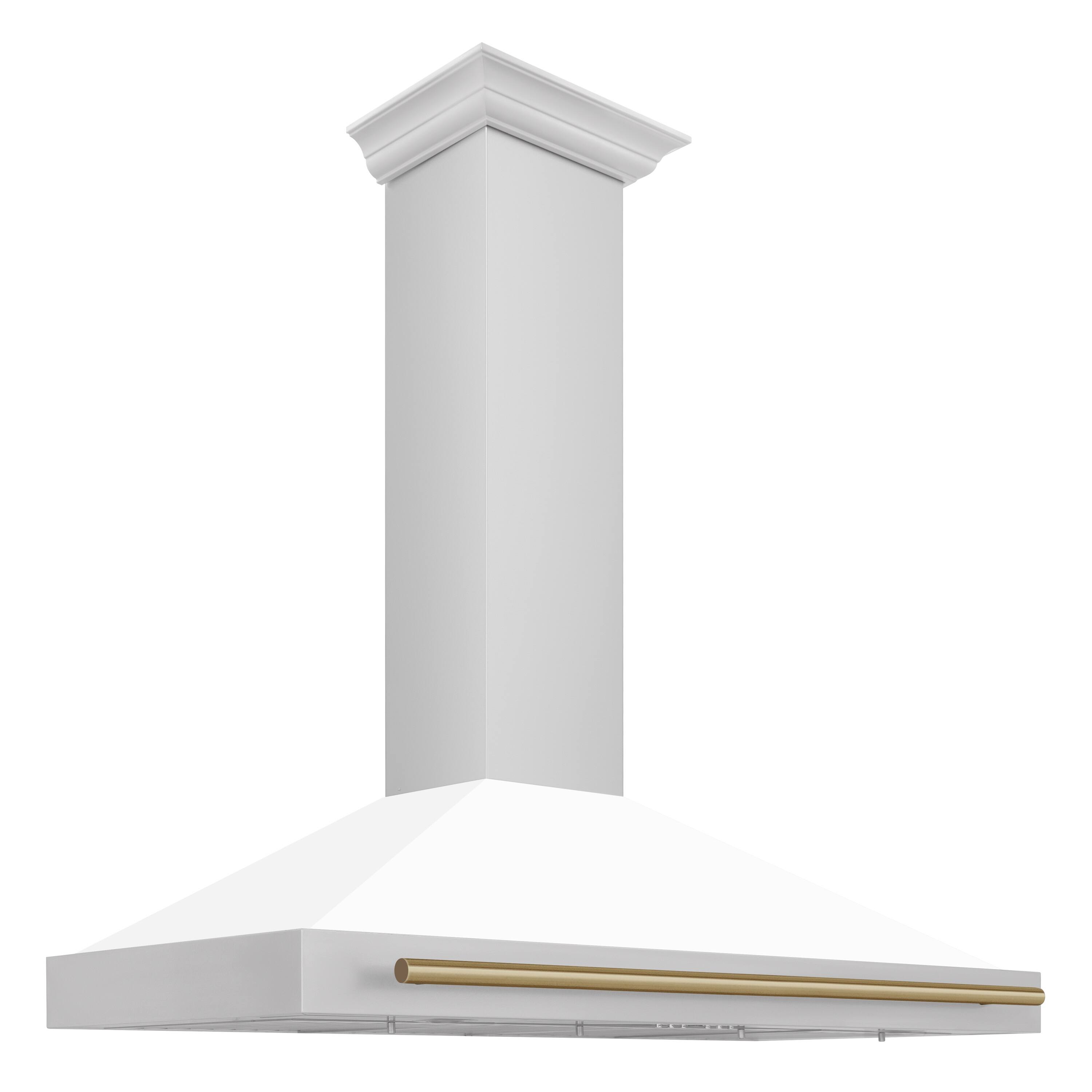 Left. ZLINE - ZLINE 48 in. Autograph Edition Convertible Stainless Steel Range Hood with White Matte Shell and Champagne Accents - White Matte.
