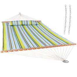 Sunnydaze - Large Quilted Fabric Hammock with Spreader Bars - Blue and Green