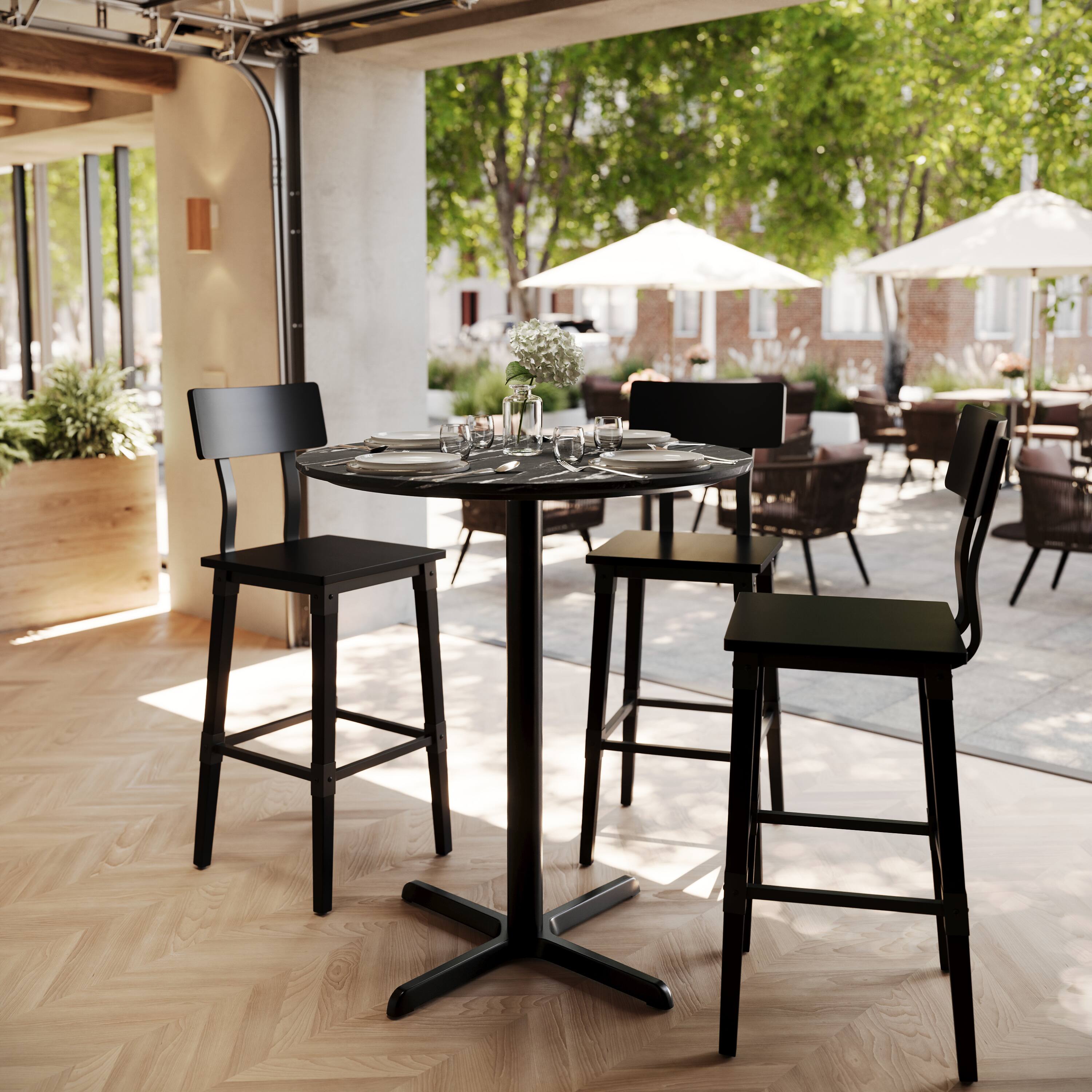 Alt View 1. Emma + Oliver - PureShield Tabletop with Seam-Free Surface Innovation and Bar Height Base - Black Faux Marble/Black Base.