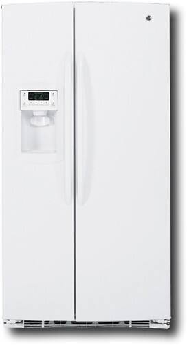 Front Standard. GE - 25.4 Cu. Ft. Side-by-Side Refrigerator with Thru-the-Door Ice and Water - White-on-White.