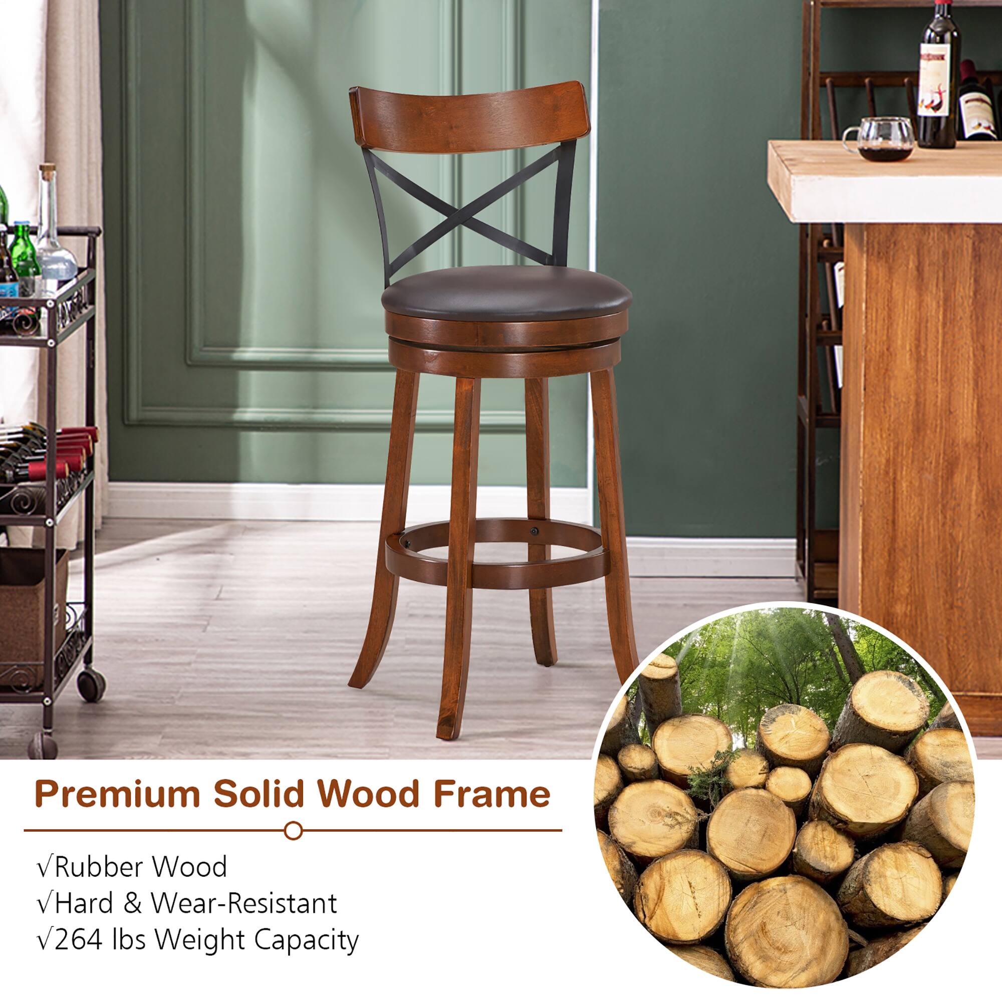 Premium Solid Wood Frame
vRubber Wood
vHard & Wear-Resistant
v264 lbs Weight Capacity