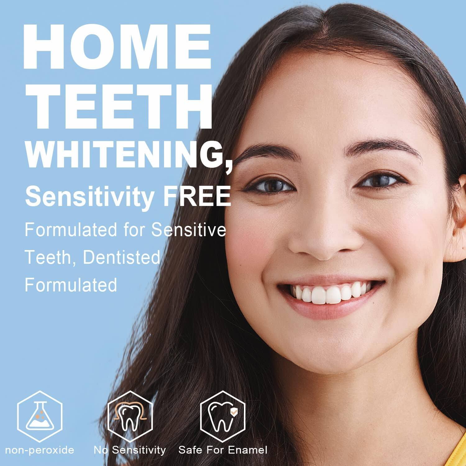 HOME TEETH WHITENING, Sensitivity FREE Formulated for Sensitive Teeth, Dentisted Formulated. Non-peroxide, No Sensitivity, Safe For Enamel.
