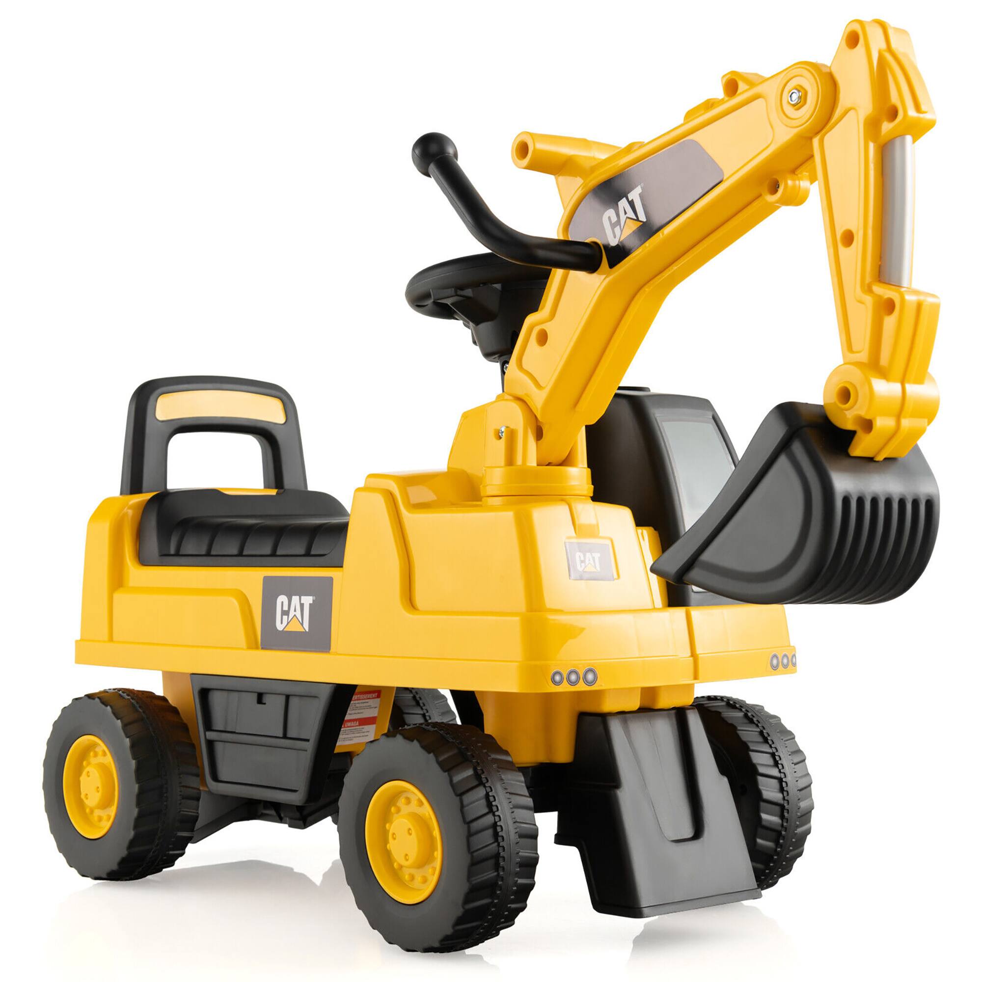 Gymax - Licensed Caterpillar Kids Rid-On Digger Excavator Toy w/ Rotatable Digging Bucket & Hidden Storage - Yellow