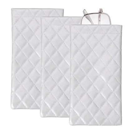 Front. Unique Bargains - 3pcs Squeeze Top Sunglass Pouch, Lattice PU Leather Soft Eyeglass Pouch, Portable Travel Storage for Women/Men - Silver.