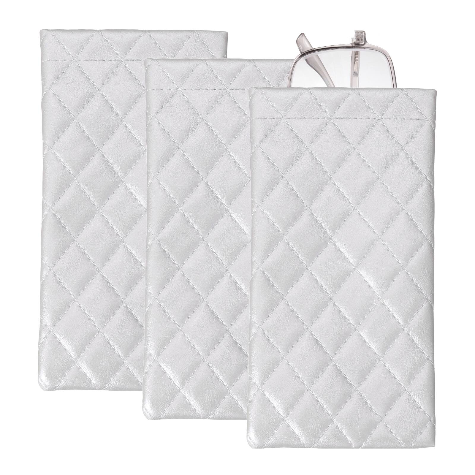 Front. Unique Bargains - 3pcs Squeeze Top Sunglass Pouch, Lattice PU Leather Soft Eyeglass Pouch, Portable Travel Storage for Women/Men - Silver.