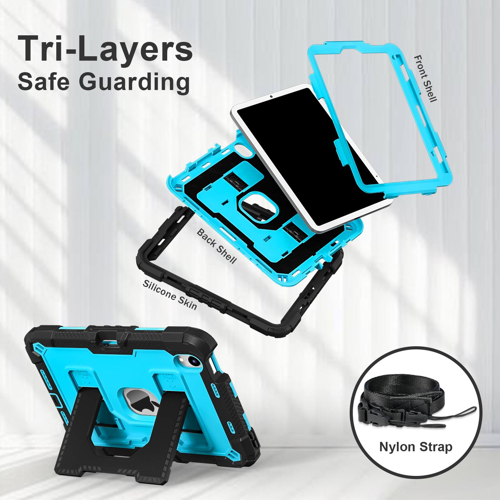 Tri-Layers Safe Guarding  
Front Shell  
Back Shell  
Silicone Skin  
Nylon Strap