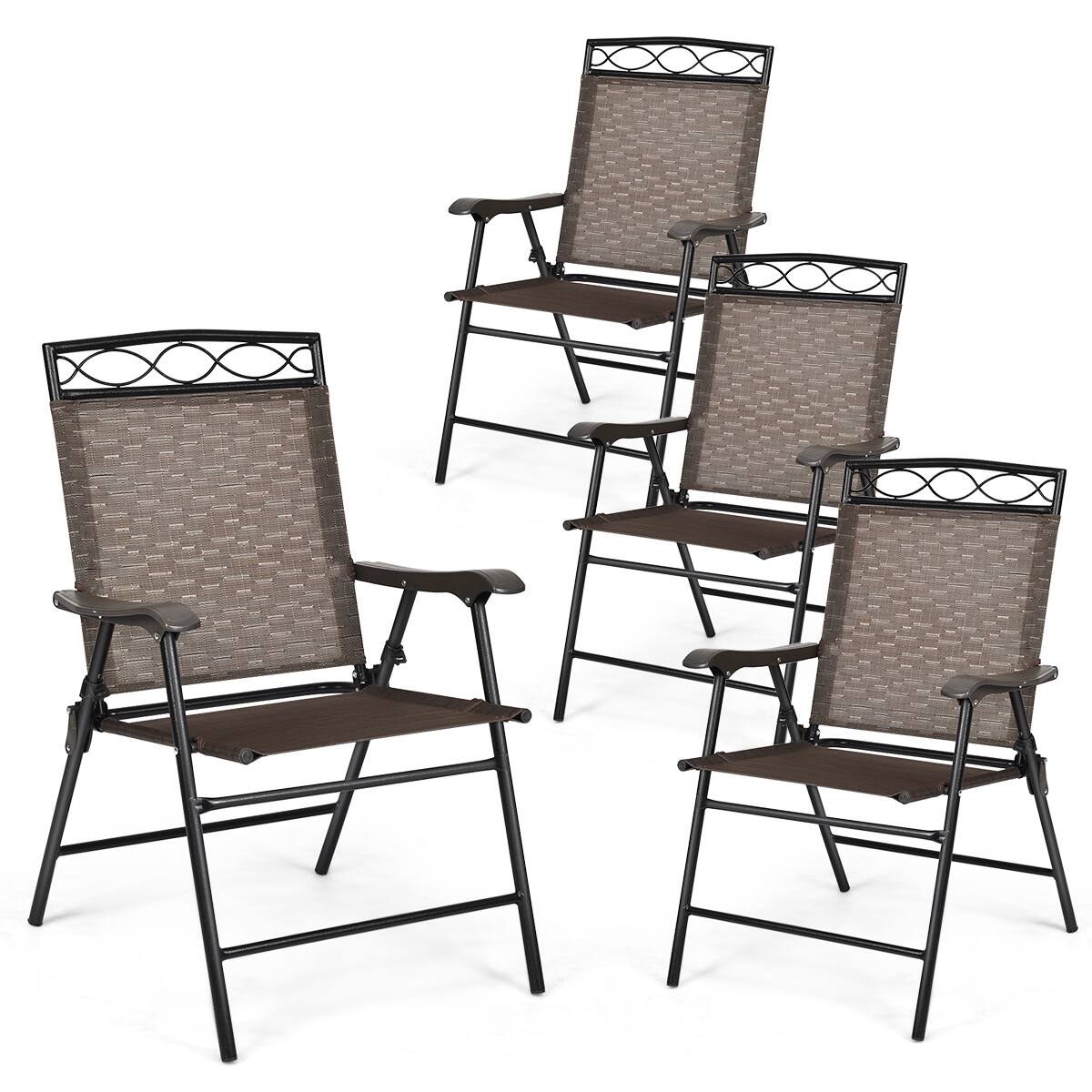 Alt View 5. Gymax - Gymax 4PCS Folding Chairs Patio Garden Outdoor w/ Steel Frame Armrest Footrest - as pic.