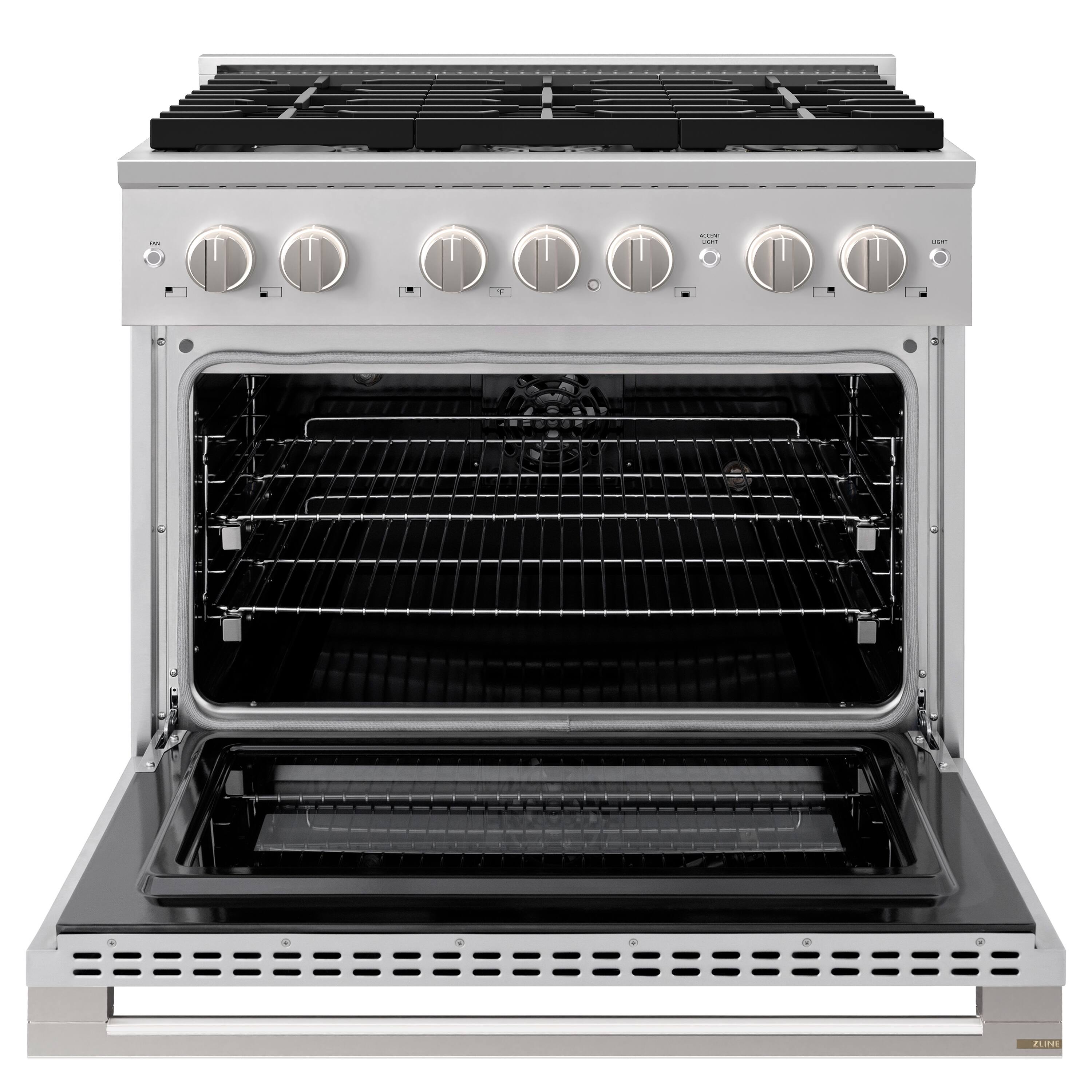 Angle. ZLINE - 36 in. 5.2 cu. ft. Marino Dual Fuel Freestanding Range with 6 Brass Burner Gas Cooktop and Electric Convection Oven - Stainless Steel.