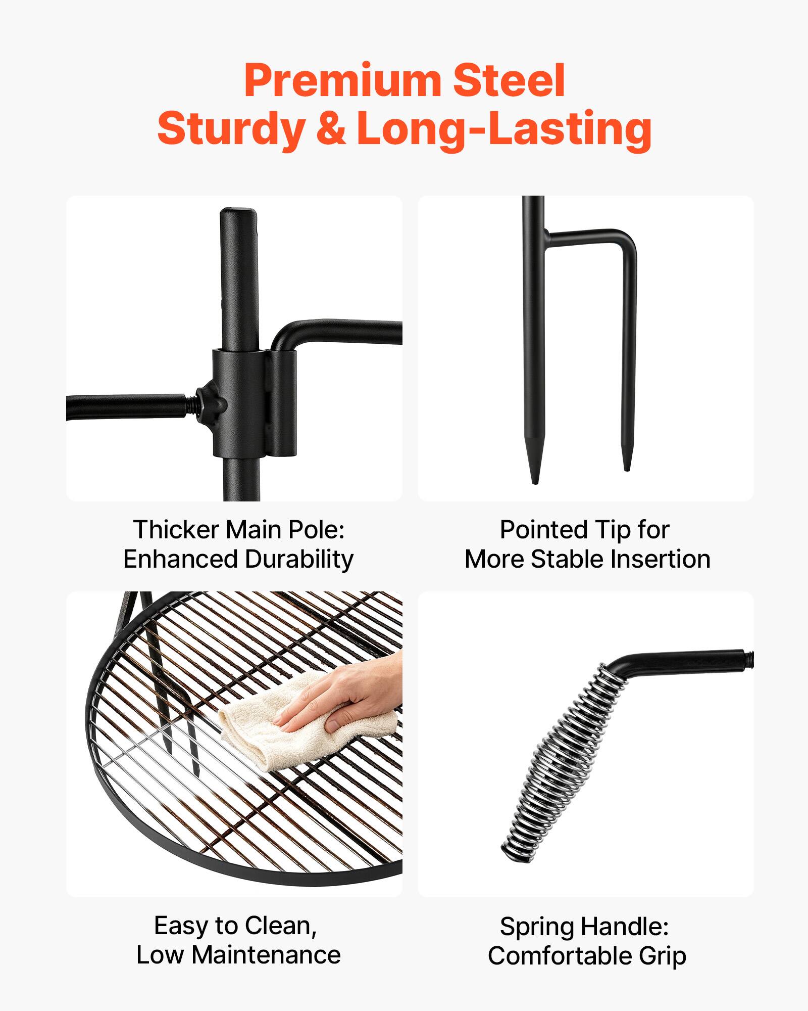 Premium Steel Sturdy & Long-Lasting

Thicker Main Pole: Enhanced Durability

Pointed Tip for More Stable Insertion

Easy to Clean, Low Maintenance

Spring Handle: Comfortable Grip