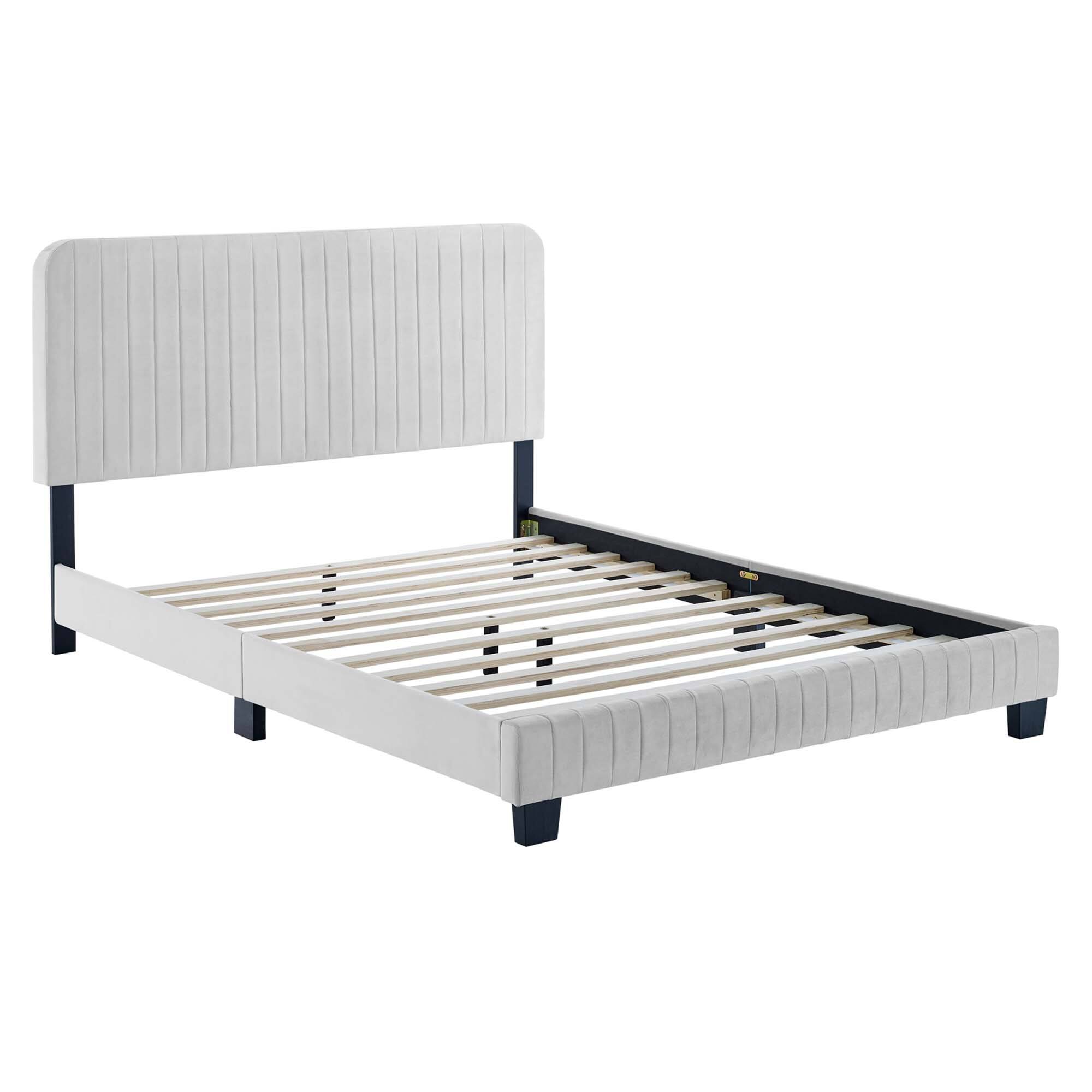 Left. Modway - Corene Vinyl Full Platform Bed with Squared Tapered Legs - White.
